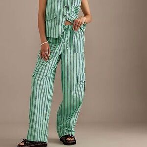 NWT Damson Madder Sydney Coastal Cargo Pants - Mint Stripe - sz 18